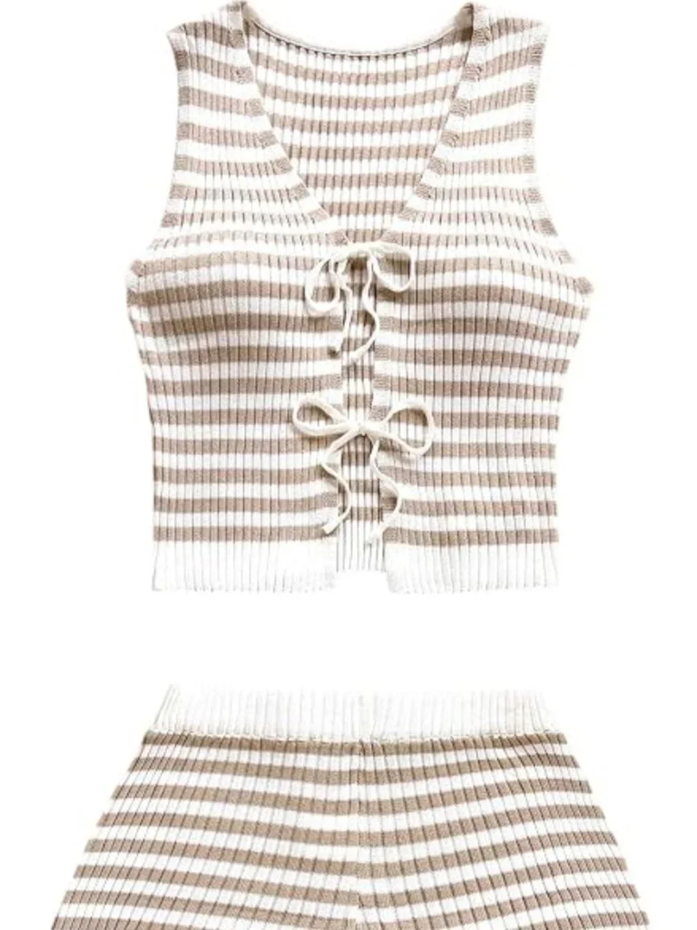 SOLY HUX Women's Striped Two Piece Short Set Tie Front Tank Top and Shorts Knit